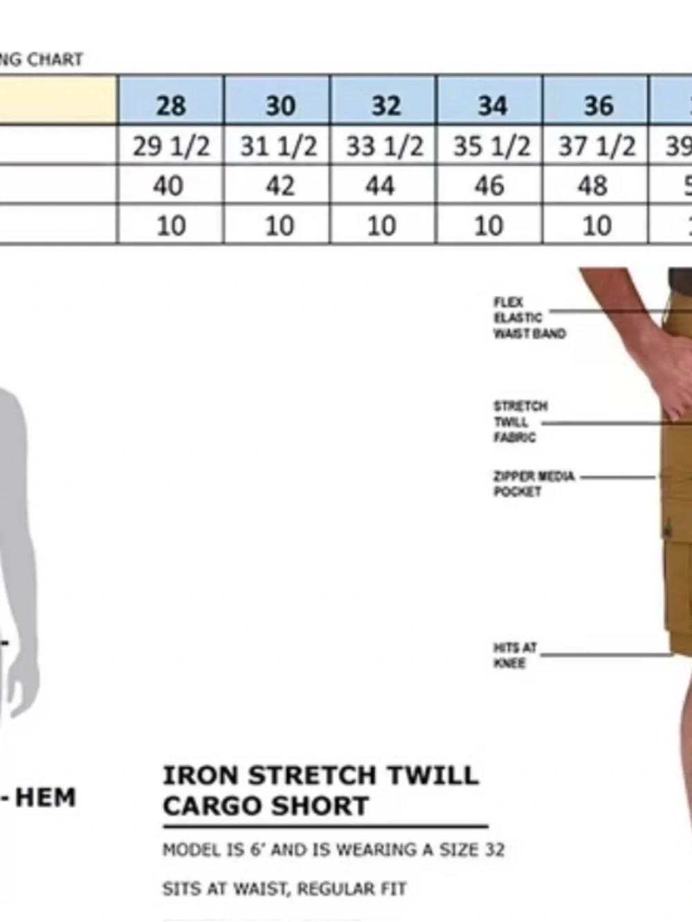 NWT! IRON Clothing Co Men's Flex Waistband Stretch Twill Pocket Cargo Short 42